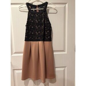 Sweet Storm Womens Lace Halter Neck Fit and Flare Dress Mauve Black M/L